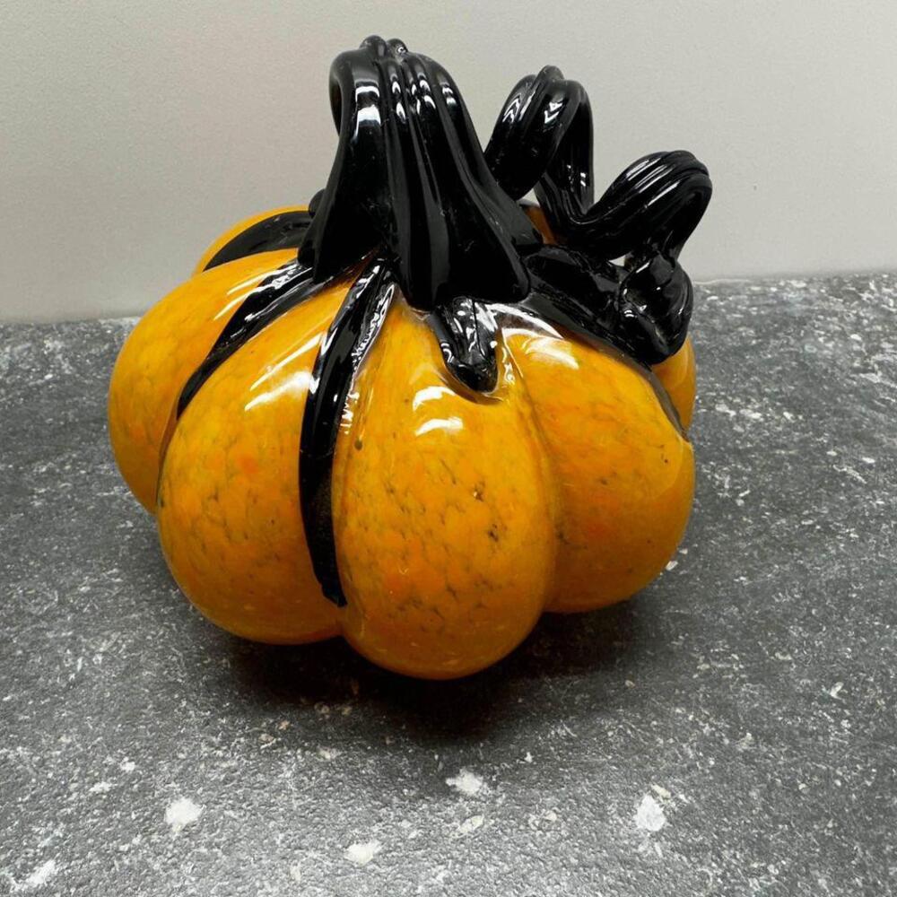 Stunning orange and Black Art Glass Pumpkin 5”x 3.5”